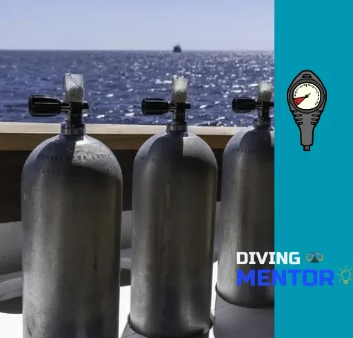 Scuba diving tanks on a sunny boat deck before tank pressure drops in cold water.